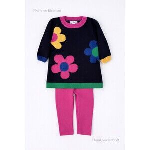 Florence Eiseman Girls Floral Intarsia Sweater 2pc Set 2T Pink Leggings Cotton
